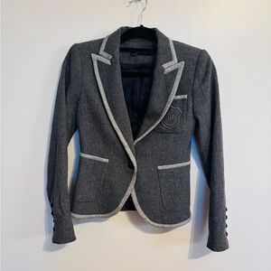 Zara wool grey contrast light grey trim blazer, dark academia school girl jacket